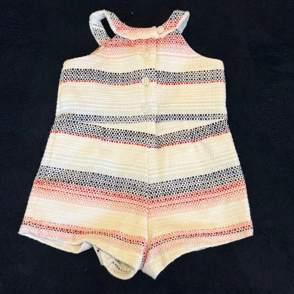Janie and Jack Baby Girl Striped Romper Red‎ White Blue Cotton 3-6 Months